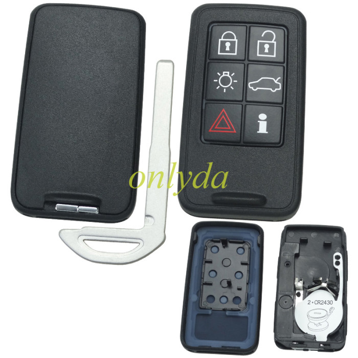 For Volvo 6 button remote key shell with 2 parts battery clampand and with blade