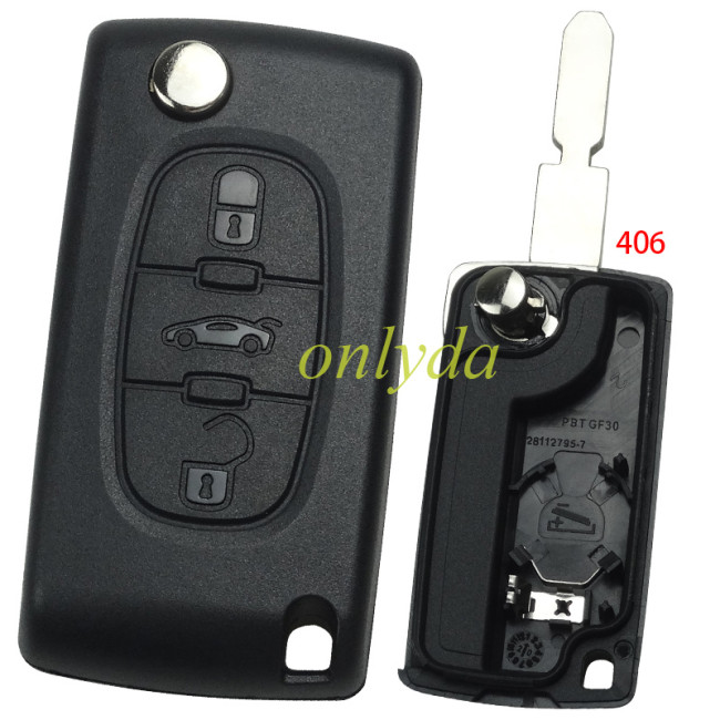 For Peugeot 406, 3 button remote key blank with trunk button  --high quality the blade is NE78 model - NE78-SH3-Trunk- with battery holder