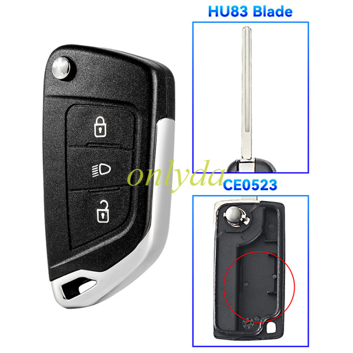 Modified for Citroen key shell with 3 button with light button with  battery clamp/without battey clamp,please choose the blade