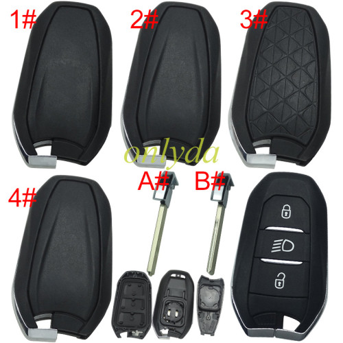 For Peugeot 3 button remote key blank with light button, pls choose the badge and blade?