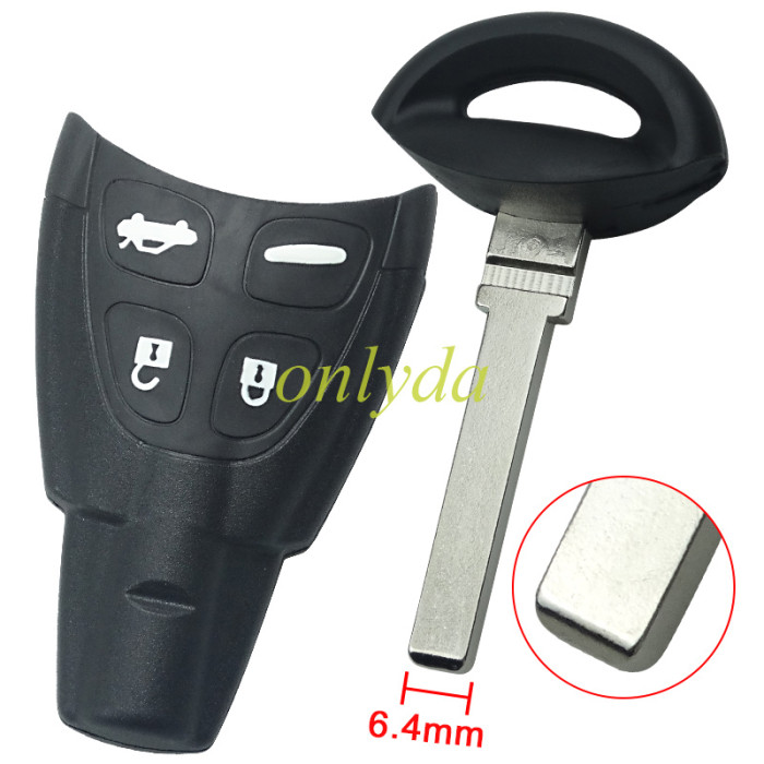 For SAAB 4 soft buttons remote key shell OEM quality（the button is soft as OEM one） with uncut blade