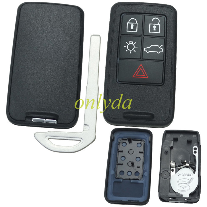 For Volvo 5 button remote key shell with 2 parts battery clamp and with blade