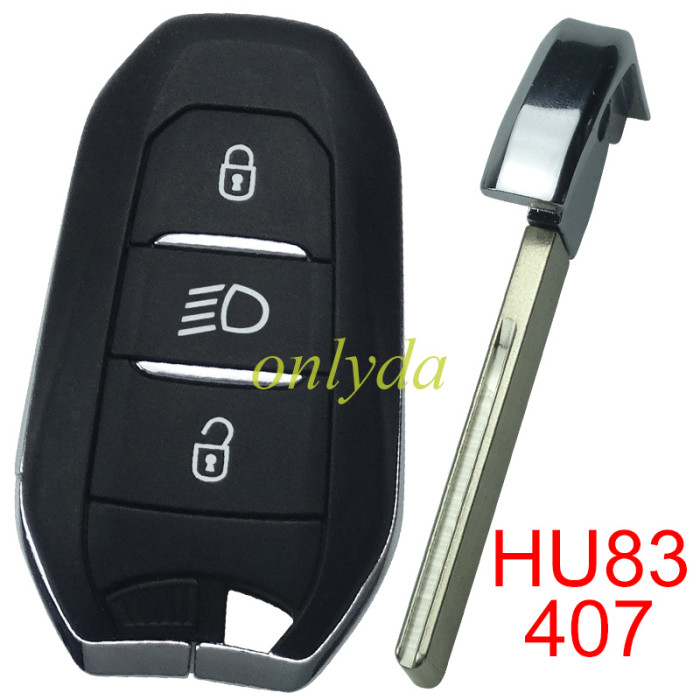 For Peugeot 3 button remote key blank with light button, pls choose the badge and blade?