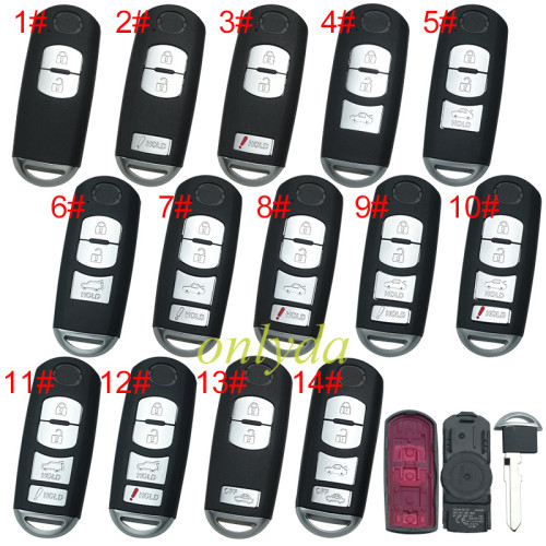 For Mazda  remote key blank with blade ( 3parts)，with  badge place, pls choose the button