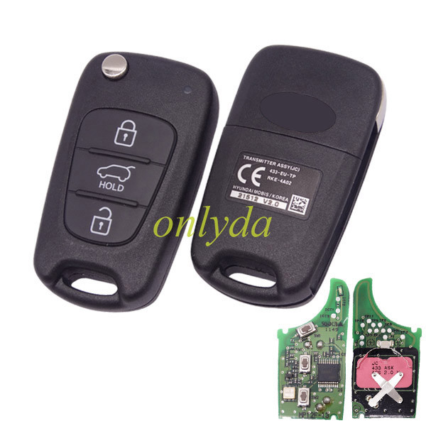For  hyundai 3 button remote key 433mhz  without transponder chip