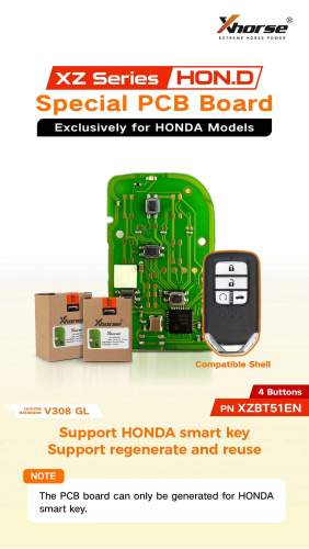 Xhorser smart remote key for Honda 4 button PN:XZBT51EN