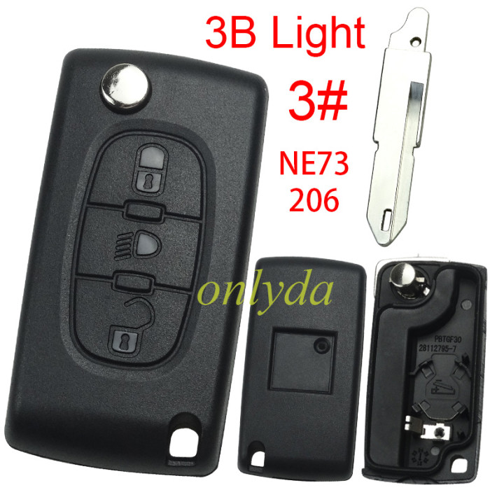 For Peugeot flip remote replacement key shell,blade NE73 with battery clamp with badge place,pls choose the button