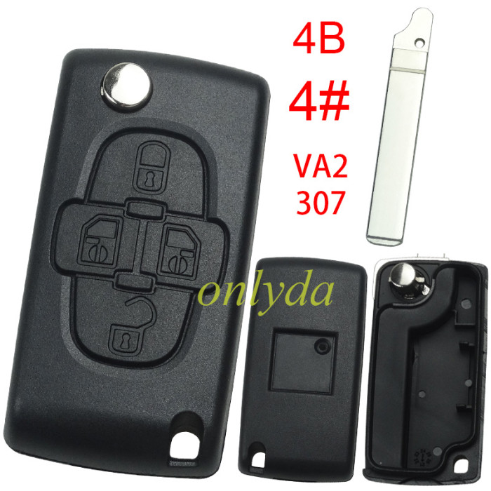 For Peugeot flip remote replacement key shell,blade VA2-without battery clamp with badge place,pls choose the button