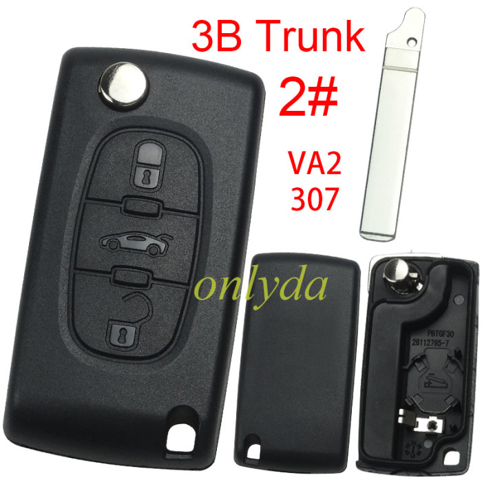 For Peugeot flip remote replacement key shell,blade VA2-with battery clamp without badge,pls choose the button