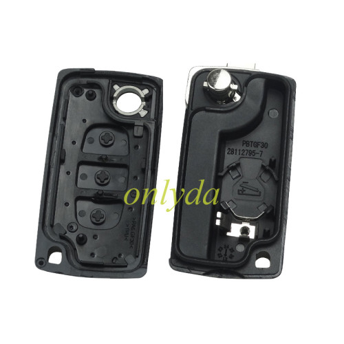 For Peugeot flip remote replacement key shell,blade HU83 with battery clamp with badge place,pls choose the button