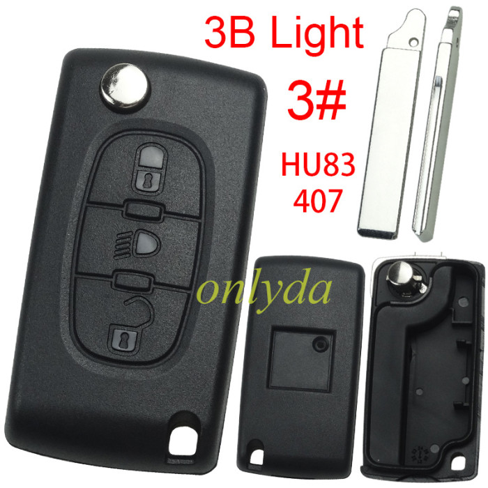 For Citroen flip remote replacement key shell,blade HU83-without battery clamp with badge place,pls choose the button
