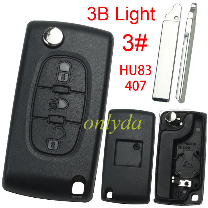 For Citroen flip remote replacement key shell,blade HU83 with battery clamp with badge place,pls choose the button