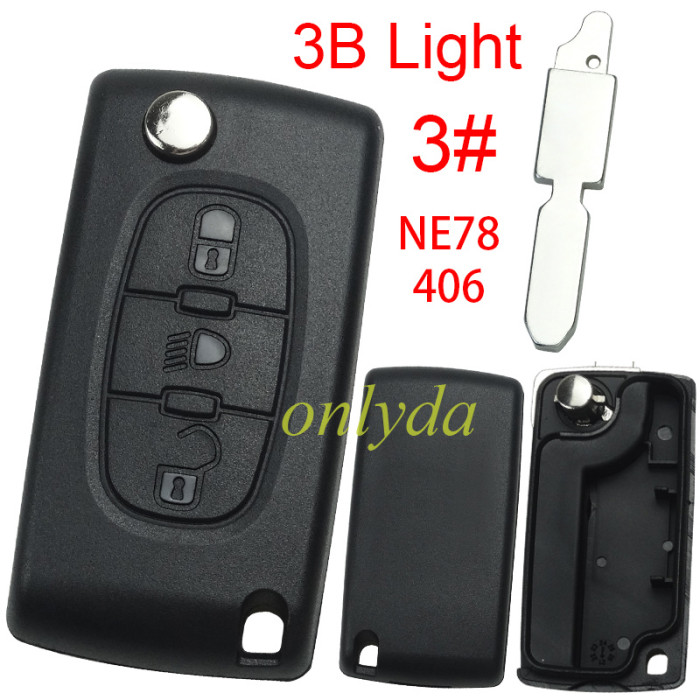 For Citroen flip remote replacement key shell,blade NE78-without battery clamp without badge,pls choose the button