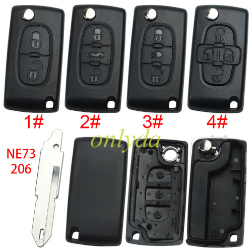 For Citroen flip remote replacement key shell,blade NE73-without battery clamp without badge,pls choose the button