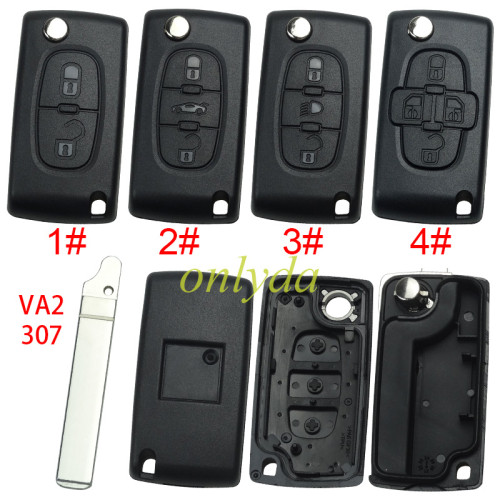 For Citroen flip remote replacement key shell,blade VA2-without battery clamp with badge place,pls choose the button