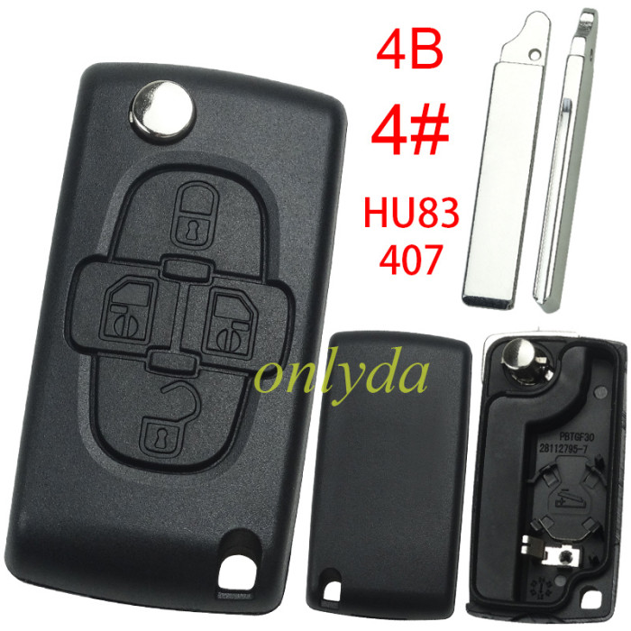 For Citroen flip remote replacement key shell,blade HU83-with battery clamp without badge,pls choose the button