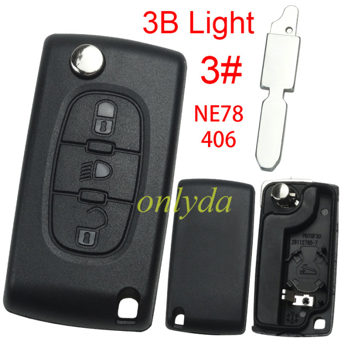 For Peugeot flip remote replacement key shell,blade NE78-with battery clamp without badge,pls choose the button
