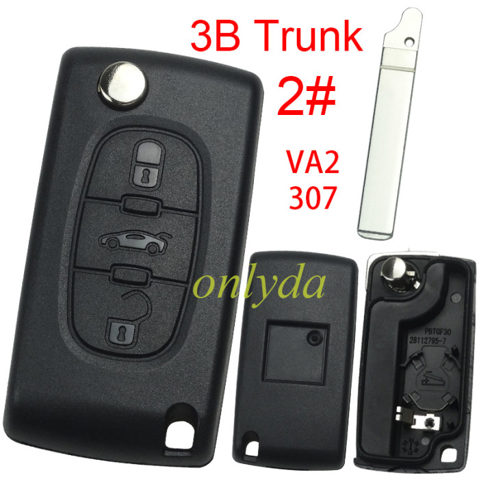 For Peugeot flip remote replacement key shell,blade VA2-with battery clamp with logo place,pls choose the button