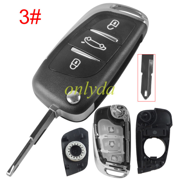For Peugeot 3 button remote key shell without badge, pls choose the blade type 1#-VA2 2#-HU83 3#-NE73