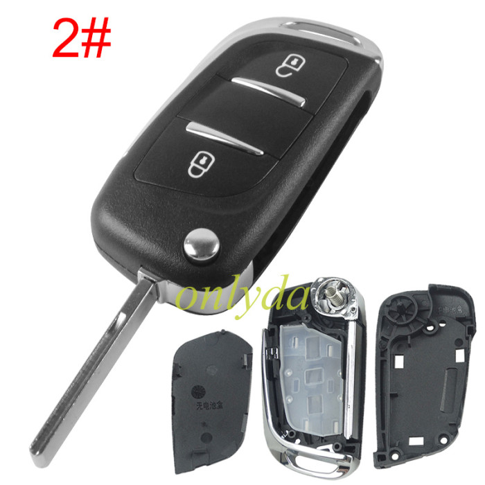 For Peugeot modified 2 button remote key shell without battery clamp with badge place, pls choose the blade type  1#-VA2 2#-HU83 3#-NE73