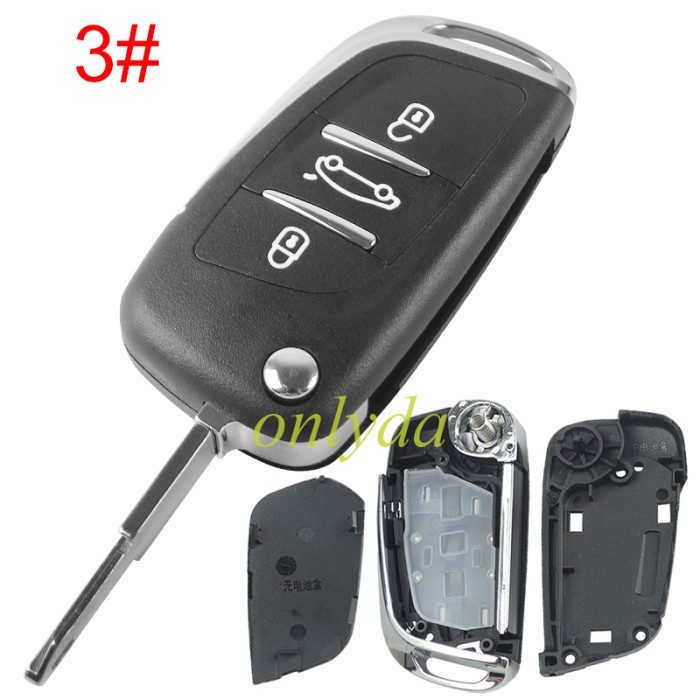 For Peugeot modified 3 button remote key shell without battery clamp without badge place, pls choose the blade type  1#-VA2 2#-HU83 3#-NE73