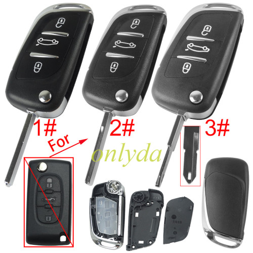 For Peugeot modified 3 button remote key shell without battery clamp without badge place, pls choose the blade type  1#-VA2 2#-HU83 3#-NE73
