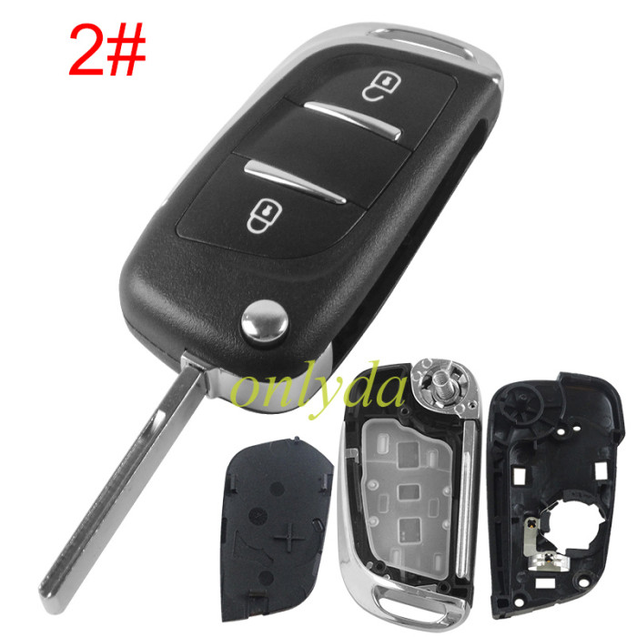 For Peugeot modified 2 button remote key shell with battery clamp with badge place, pls choose the blade type  1#-VA2 2#-HU83 3#-NE73