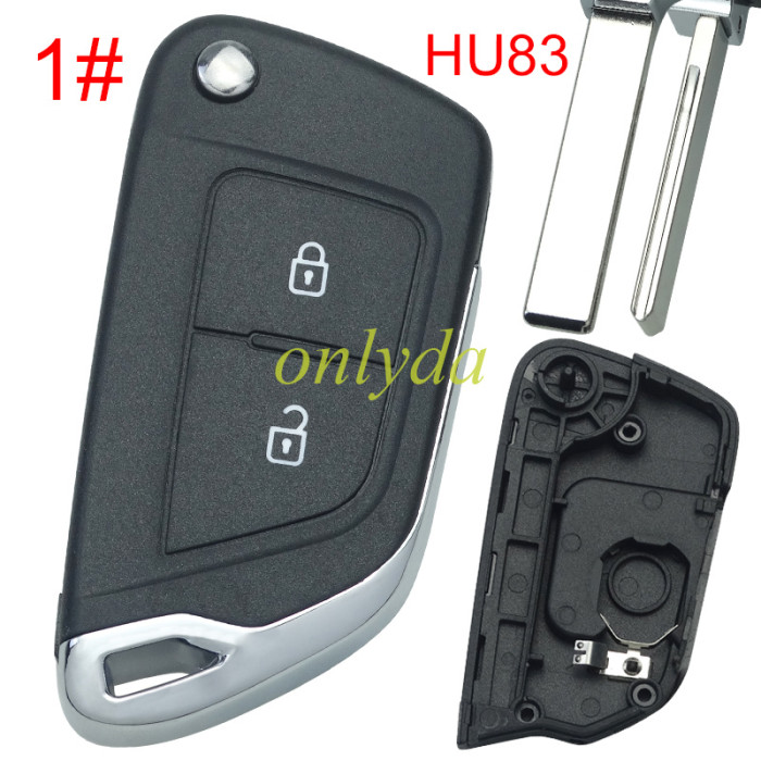 For Peugeot modified  remote key shell with battery clamp without badge place, blade HU83. pls choose the button type