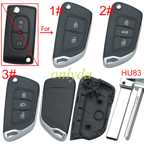 For Peugeot modified  remote key shell without battery clamp with badge place, blade HU83. pls choose the button type