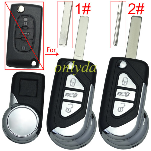 For Peugeot modified 3 button remote key shell with battery clamp, pls choose the blade type HU83/VA2