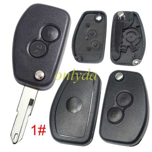 For Renault 2 button remote modified  flip key shell with blade , 1#206 2#Vac102 pls choose blade