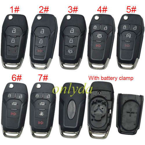 For Ford  flip remote key shell with Hu101 blade with battery clamp , with badge , pls choose button