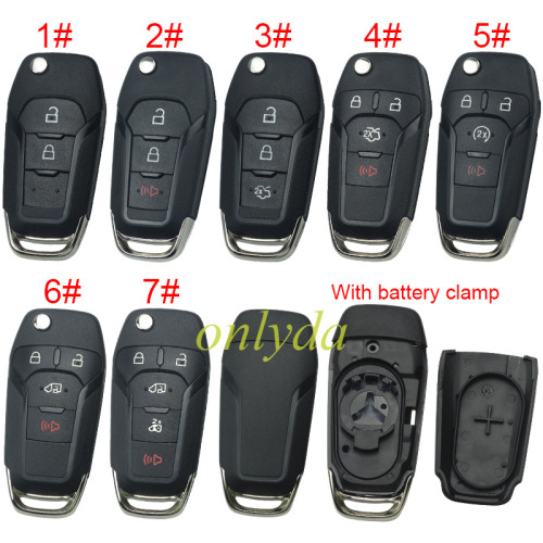 For Ford  flip remote key shell with Hu101 blade with battery clamp , without badge , pls choose button