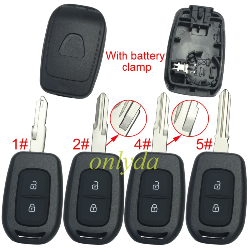 For Renault  Dacia 2 button remote key blank with logo with battery clamp , pls choose model.