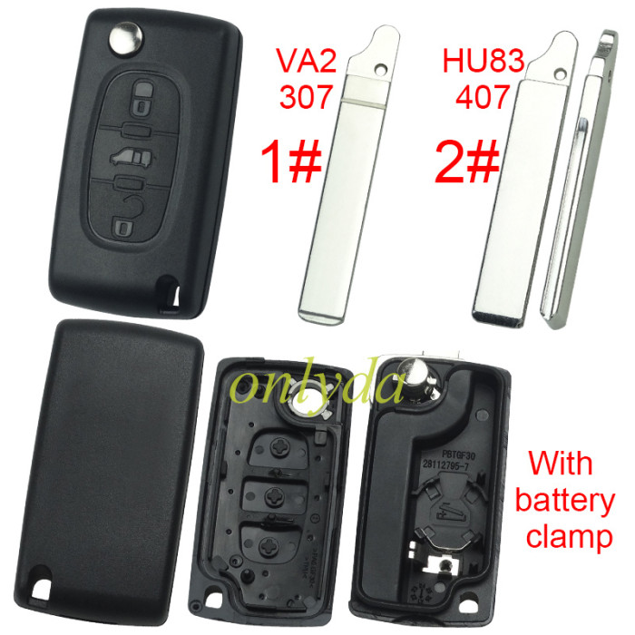 For Fiat 3 buton remote key blank with battery clamp without badge, pls choose blade