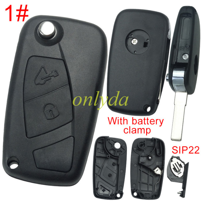 Super Stronger GTL shell  Fiat 2/3 button remote key blank Side silver hook screw, with battery clamp with badge ,  pls choose button