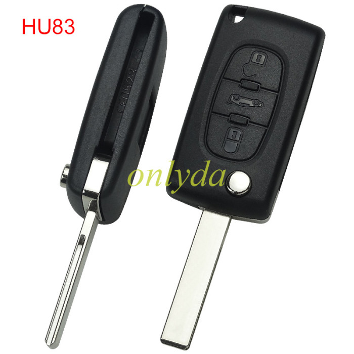 KYDZ Brand Peugeut CE0536 3 Button Flip  Remote Key  FSK model  with VA2 and HU83 blade, trunk and light button , please choose the key shell, with 46 chip