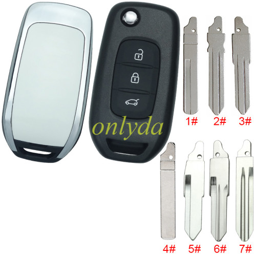 For Renault 3 button flip remote key blank, with badge ,please choose the blade