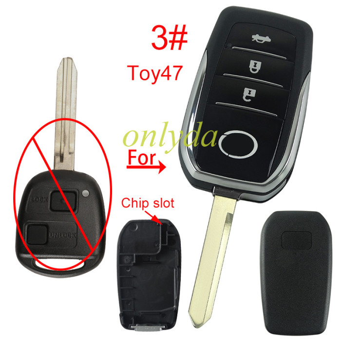 For Lexus 3 button  modified remote key blank with chip slot with badge with blade