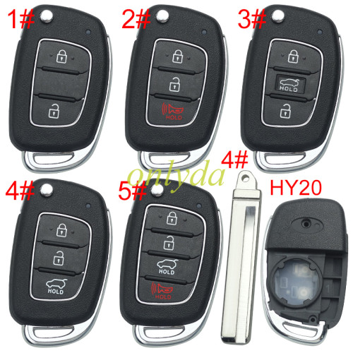 For Hyundai  remote key blank with badge,with HY20 blade,please choose the button