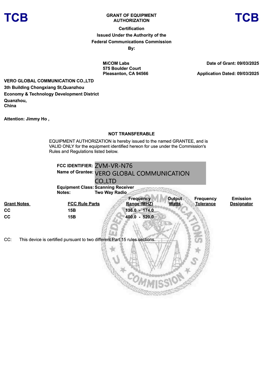 VGC VR-N76 FCC ID