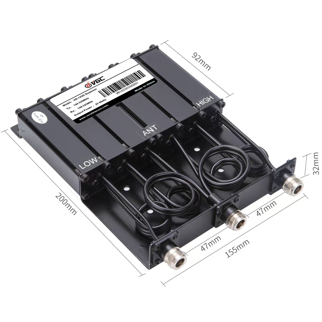 VR-125D VHF 25W Cavity Duplexer Insertion Sweep Table