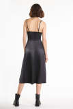 Black Satin Lace Detail Midi Dress