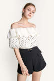 Ivory Off-the-Shoulder Polka Dot Ruffled Blouse