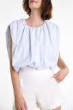 Light Blue Sleeveless Button-Back Ruched Blouse