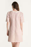 Pink Button Detail V-Neck Short Sleeve Tweed Mini Dress