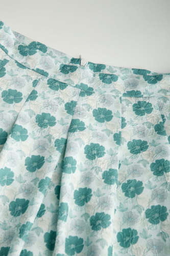 Dark Turquoise Floral Print Flowy Midi Skirt