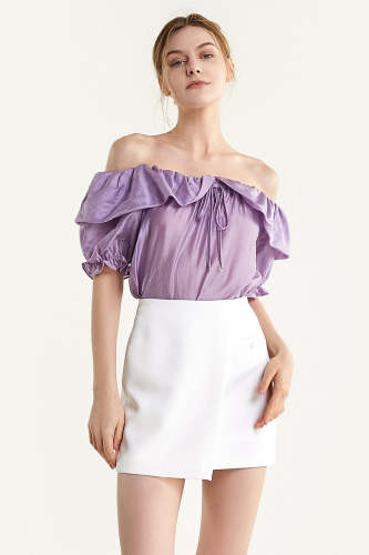 Plum Ruffled Tie Detail Loose Fit Blouse