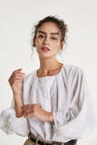 White Lantern Sleeve Pleat Detail Shirt