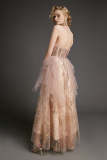 Pink Strapless Sequin Lace-Up Back Tulle Maxi Dress